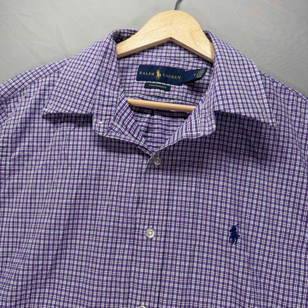 Ralph Lauren Performance Button Up Shirt Mens Medium Purple Check Stretch Preppy